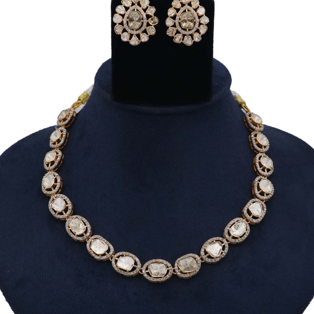 Colourful Pearl Interlink Gold Studded Necklace Set AJNS42