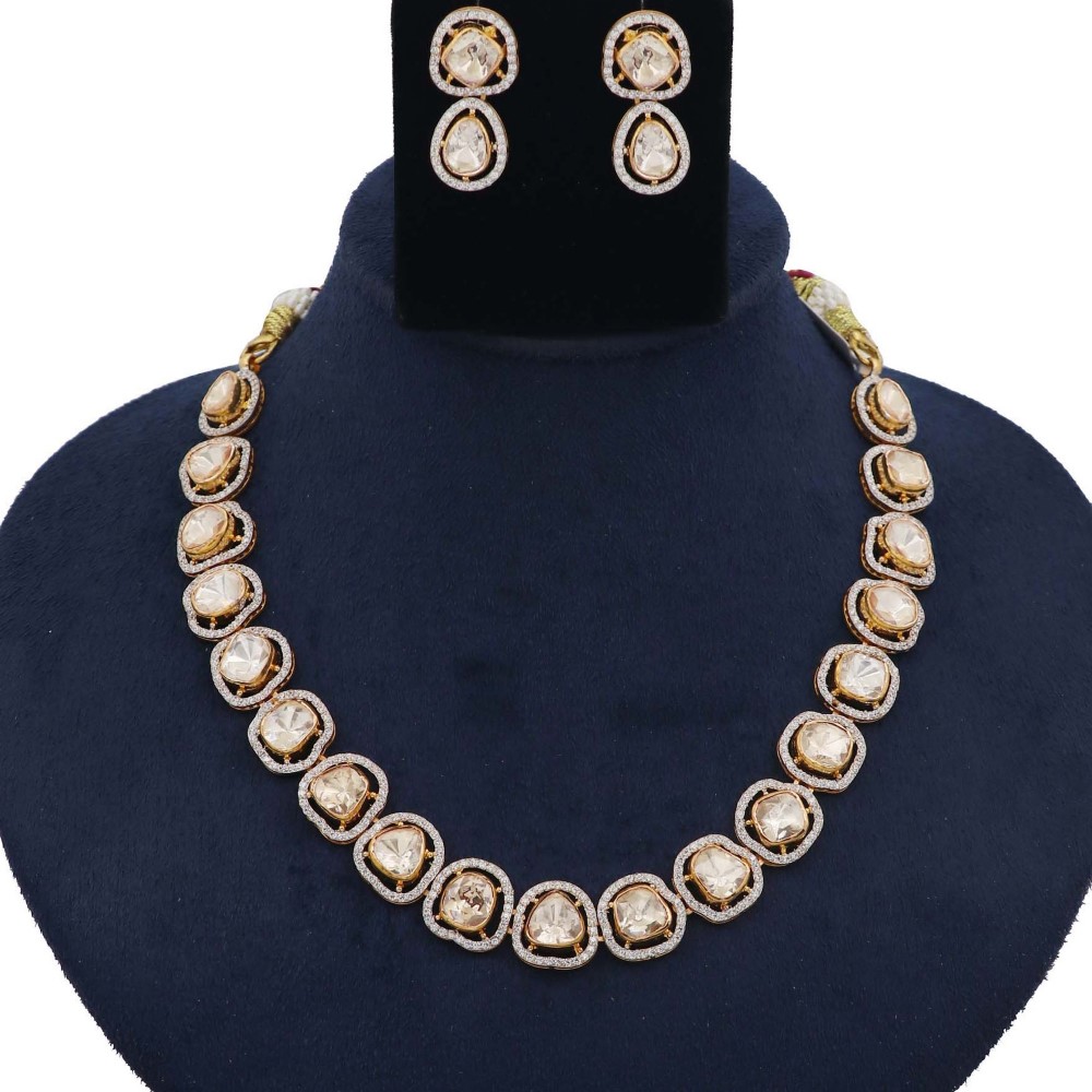 Colourful Pearl Pretty Gold Studded Necklace Set AJNS36