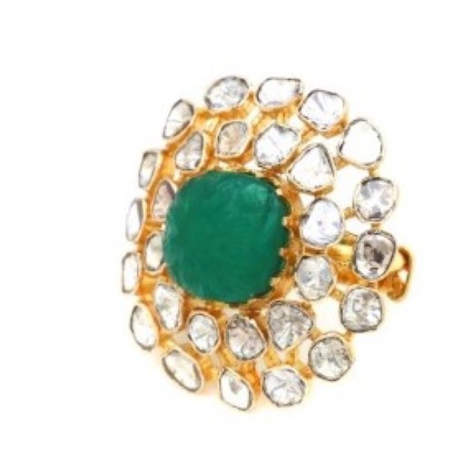 22k Gold Interlink Kundan Ring For Women