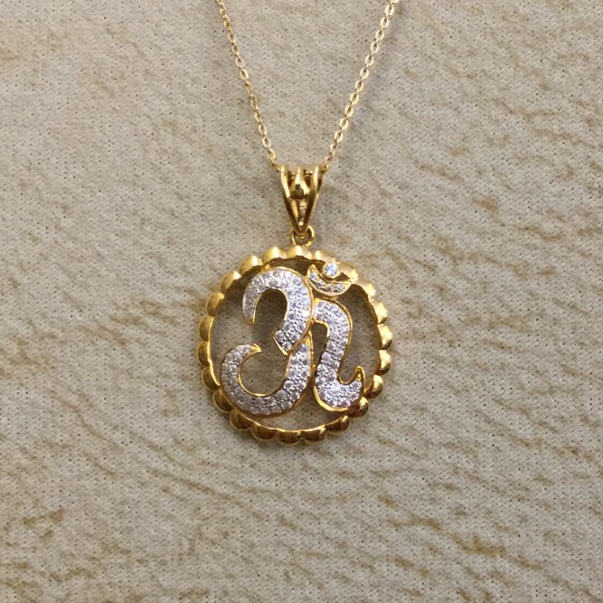 22KT Gold Om Design Pendant Chain