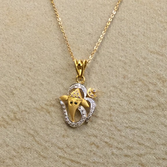 22KT Gold CZ Ganesha Pendant Chain
