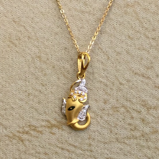 916 gold CZ Ganesh Design Pendant Chain