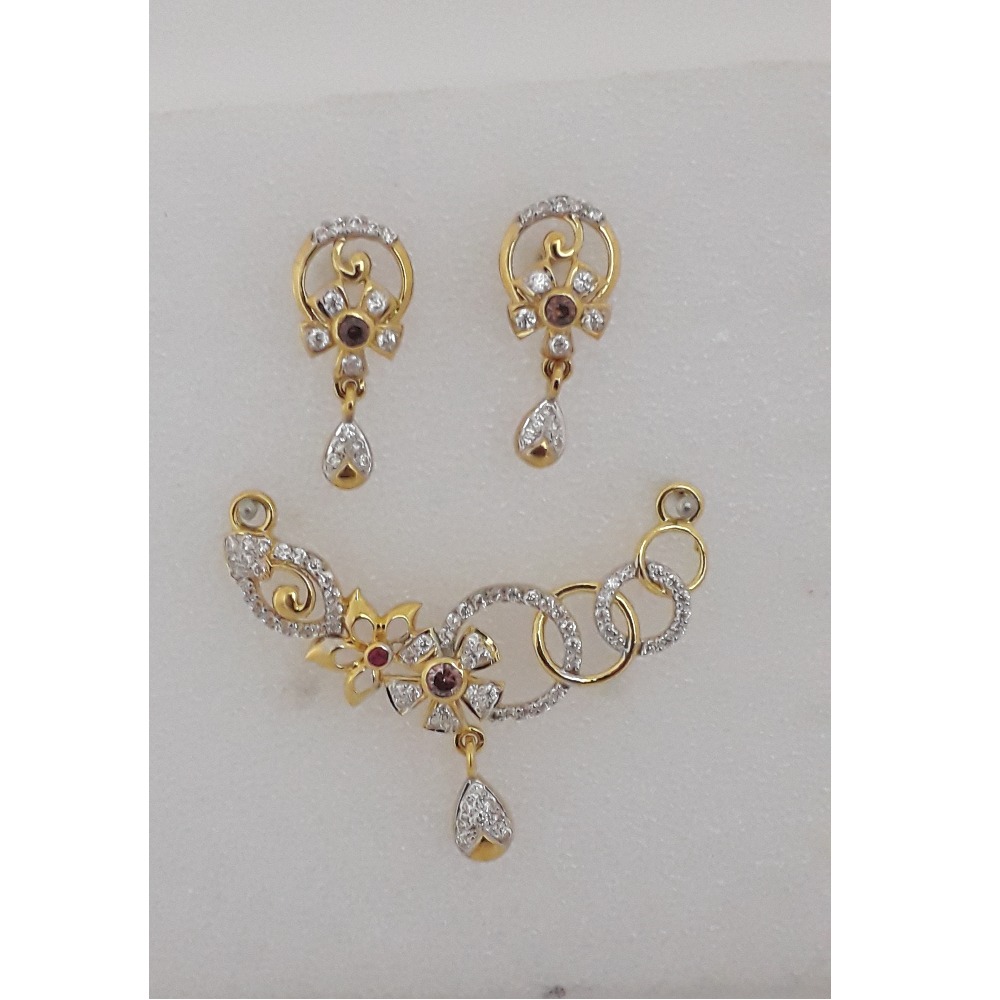 916 Gold CZ Flower Design Mangalsutra Pendant Set MJ-PS005