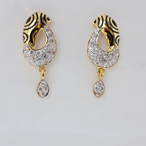 916 cz gold unique carving earrings