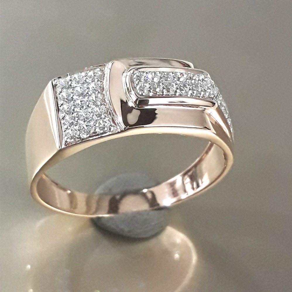 18kt rose gold cz gents ring mj-r002