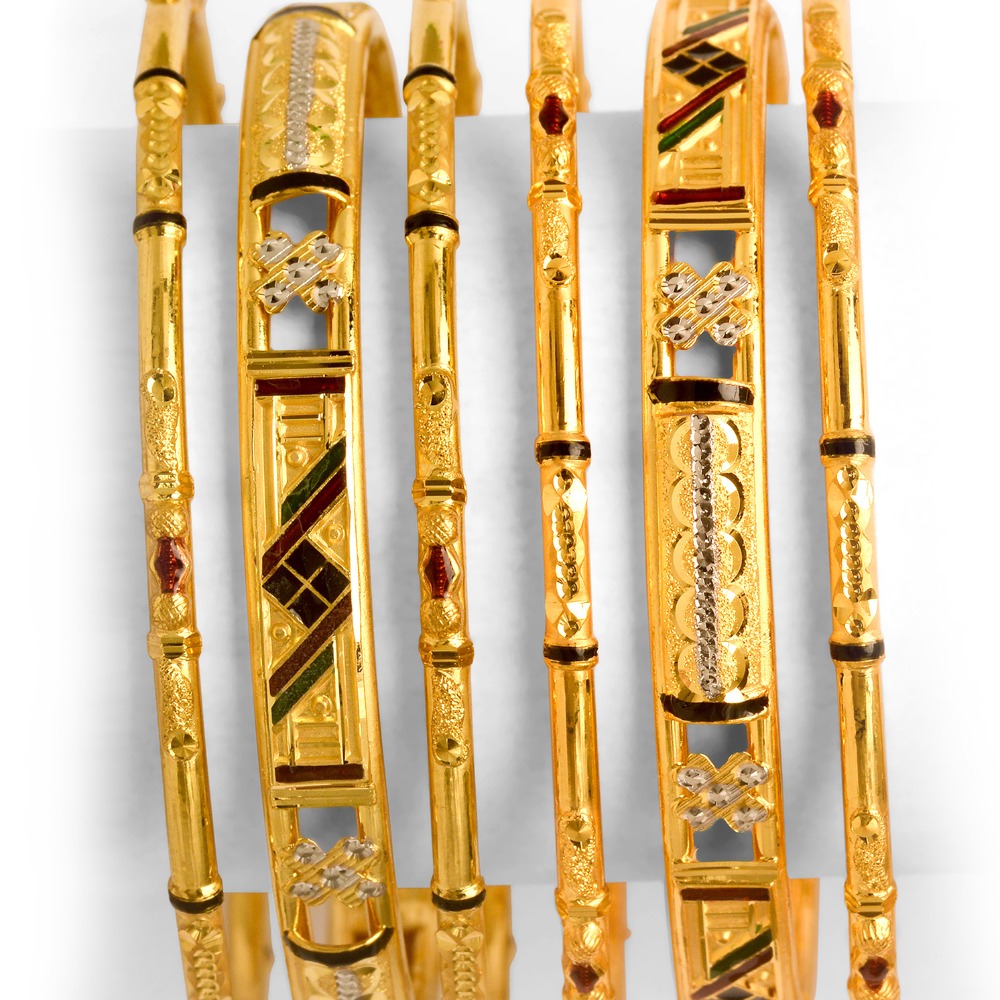 916 Gold Designer 6 Piece Bangle Set BO-011