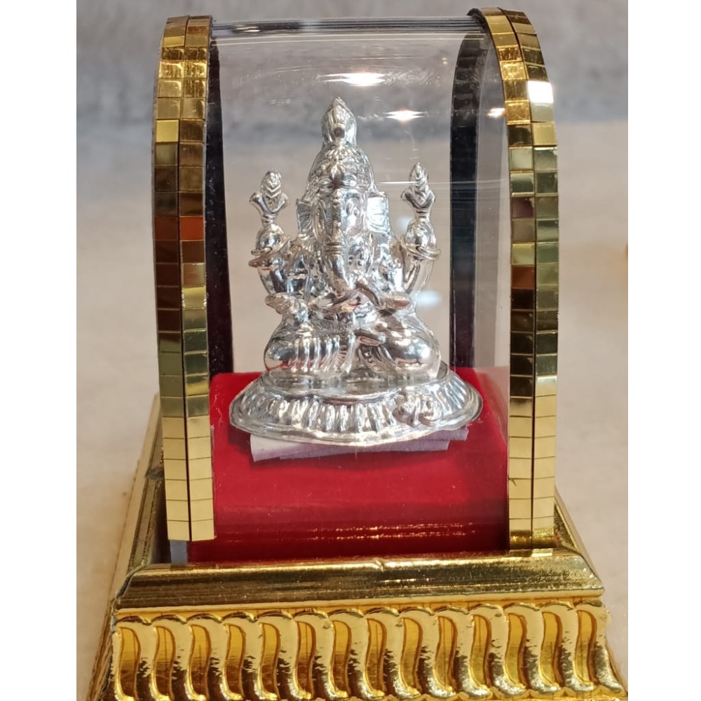 silver lord ganeshji murti with box