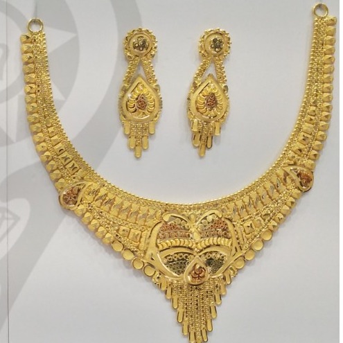 22 Kt 916 Gold kalkati necklace with earring