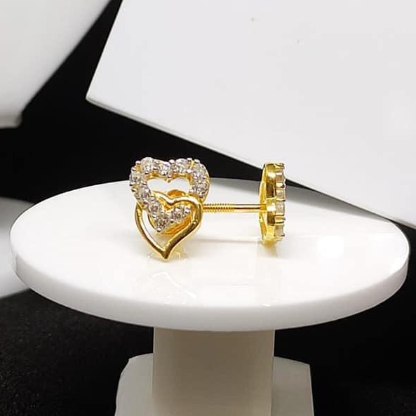 916 Gold CZ Delicate Double Heart Design Tops VJ-E015