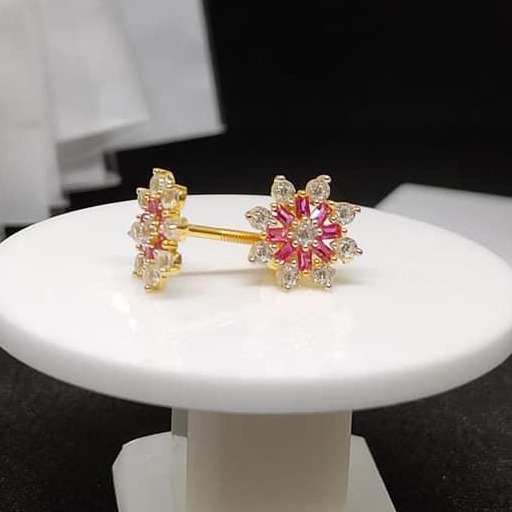 916 Gold CZ Pink Stone Earring VJ-E002