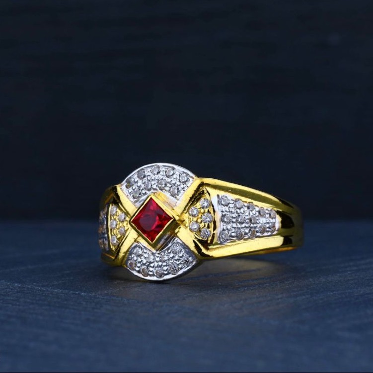 22Kt Gold Single Pink Stone Ring