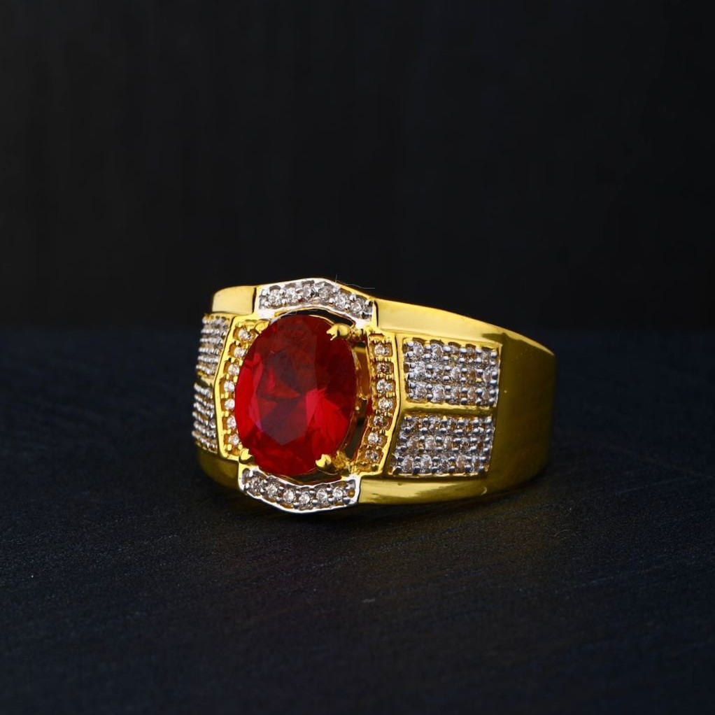 916 Gold Pink Stone Gents Ring