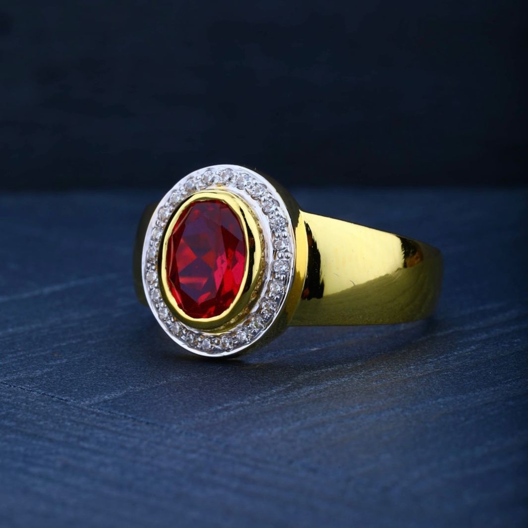 916 Gold Red Stone Gents Ring