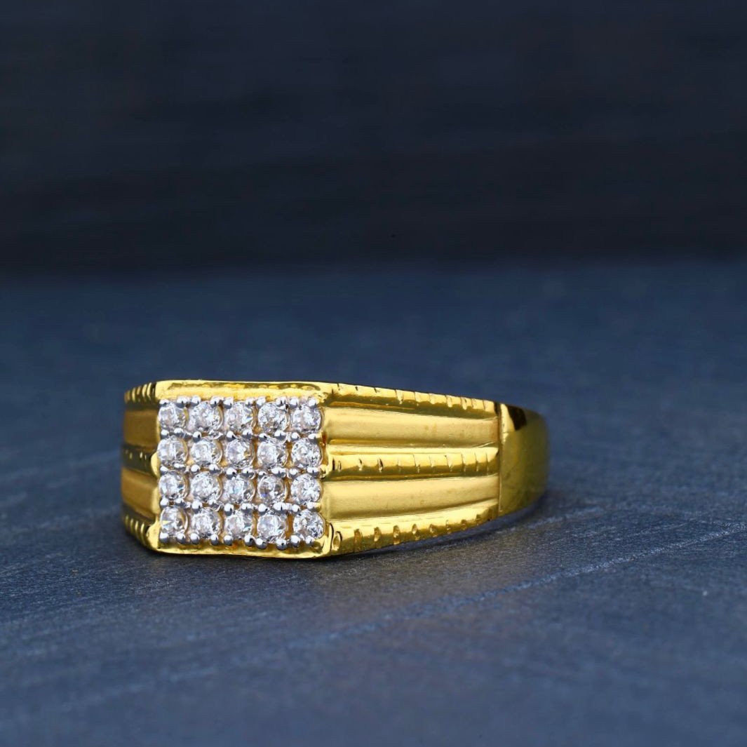 916 Gold CZ Diamond Square Design Ring
