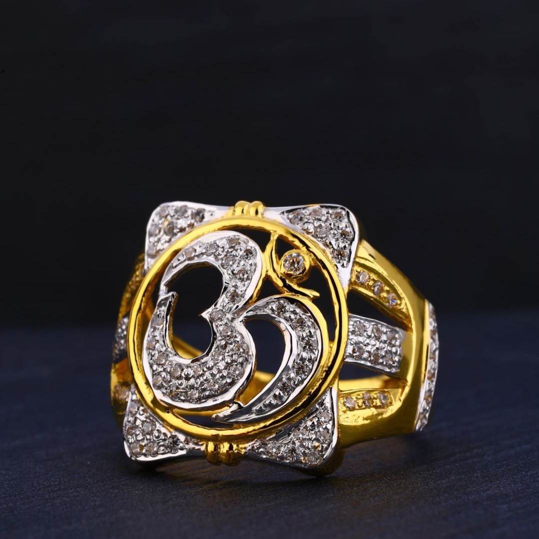916 Gold CZ Om Ring For Men