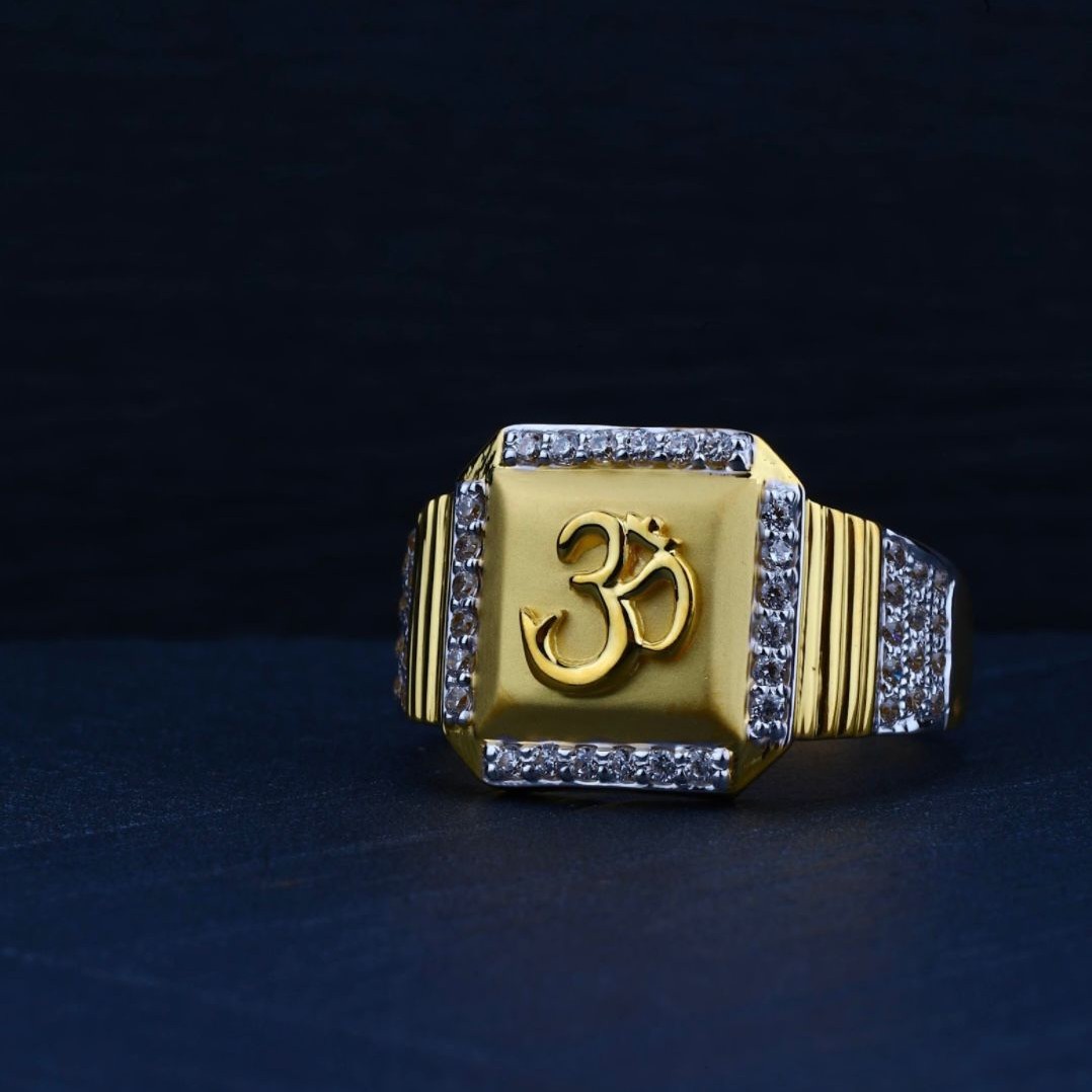 916 Gold CZ Om Design Ring For Men