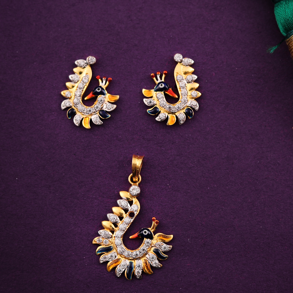 22K CZ PEACOCK PENDANT SET