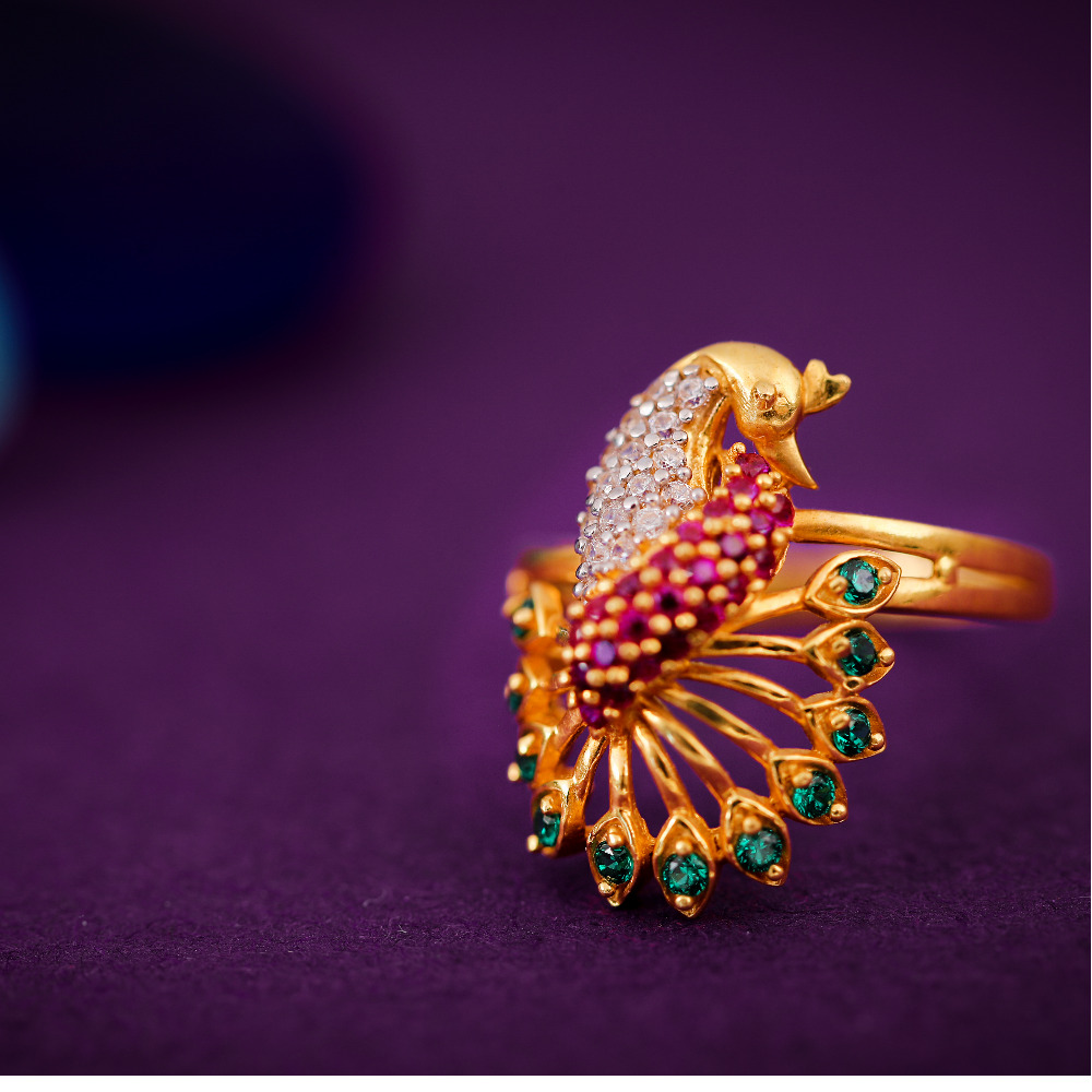 22K CZ PEACOCK RING