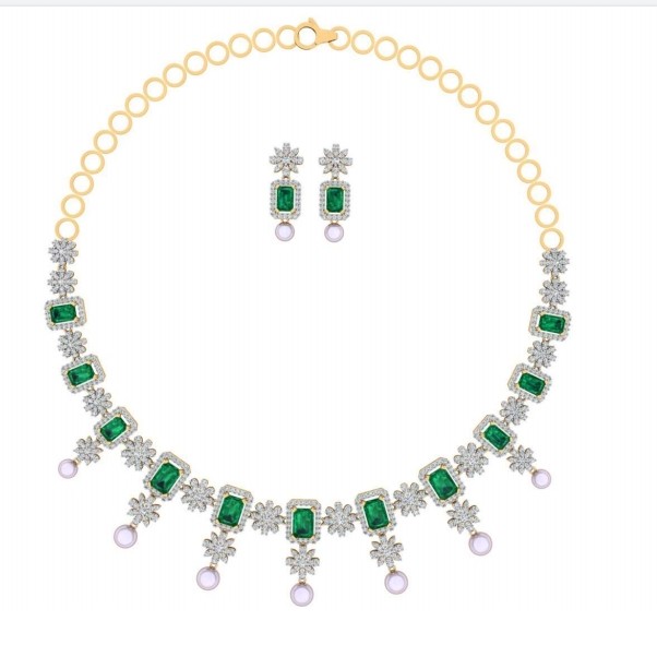 cz necklace pearl and emerald touch