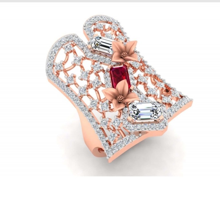 18k gold cz fancy ladies ring pj-r006
