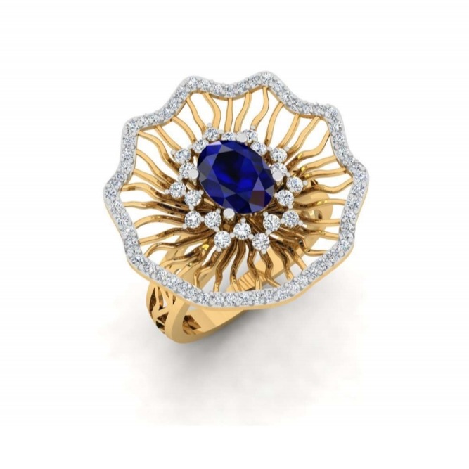 750 gold designer blue stone ring pj-r005