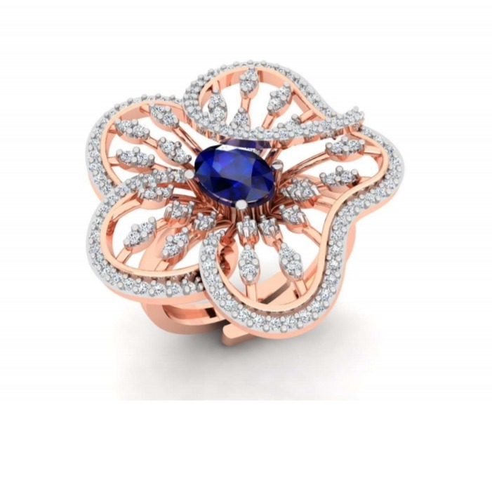 18k gold blue stone flower design ring for women pj-r002