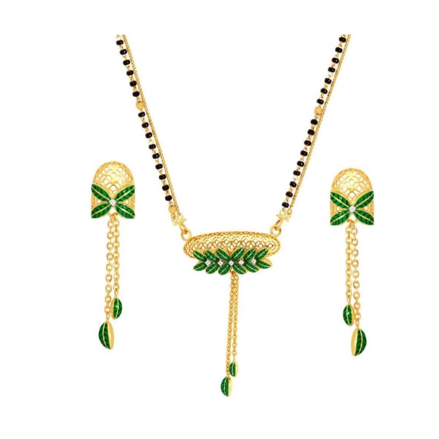 916 gold designer mangalsutra with earring pj-m003