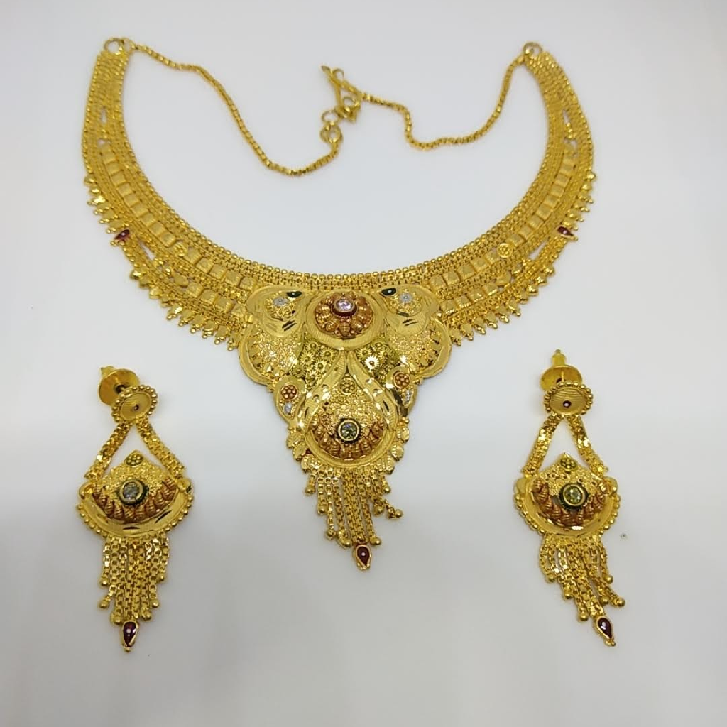 22K plain culcutti work necklace set
