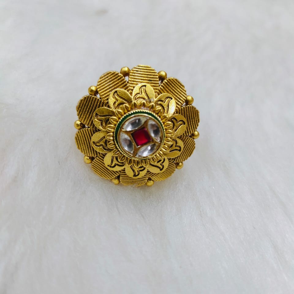22k antique jadtar flower shaped ring