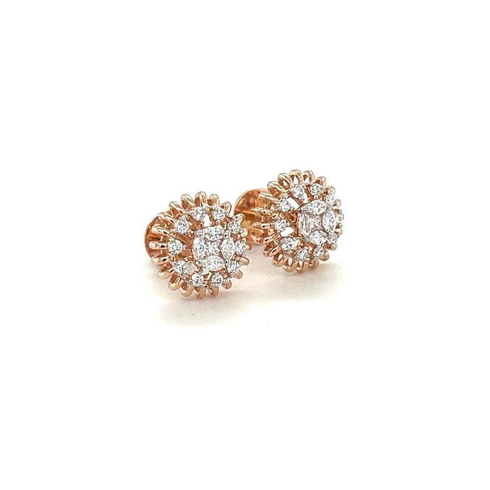 Rose Gold Sunburst Diamond Earrings