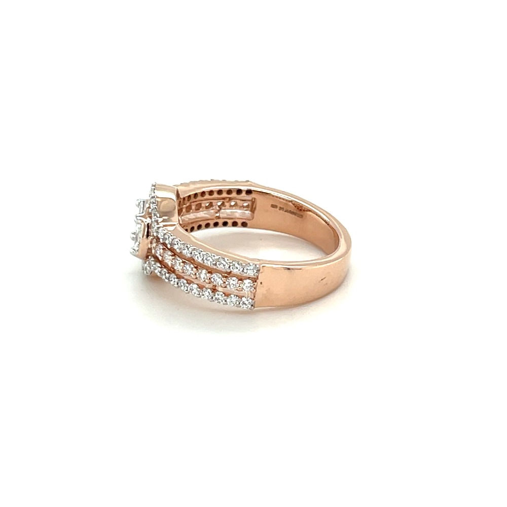 Trio Split Shank Halo Diamond Engagement Ring in 14k Rose Gold