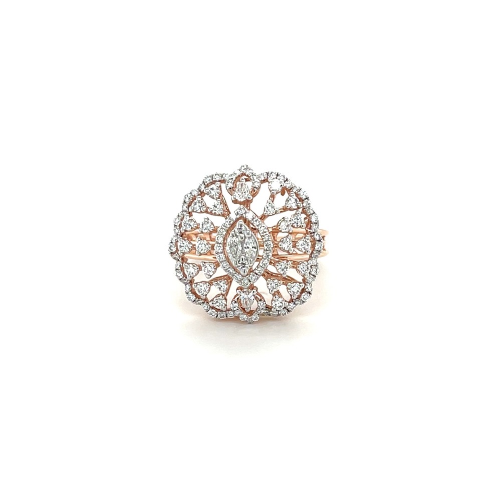 Rose gold and diamond statement ring with marquise cluster