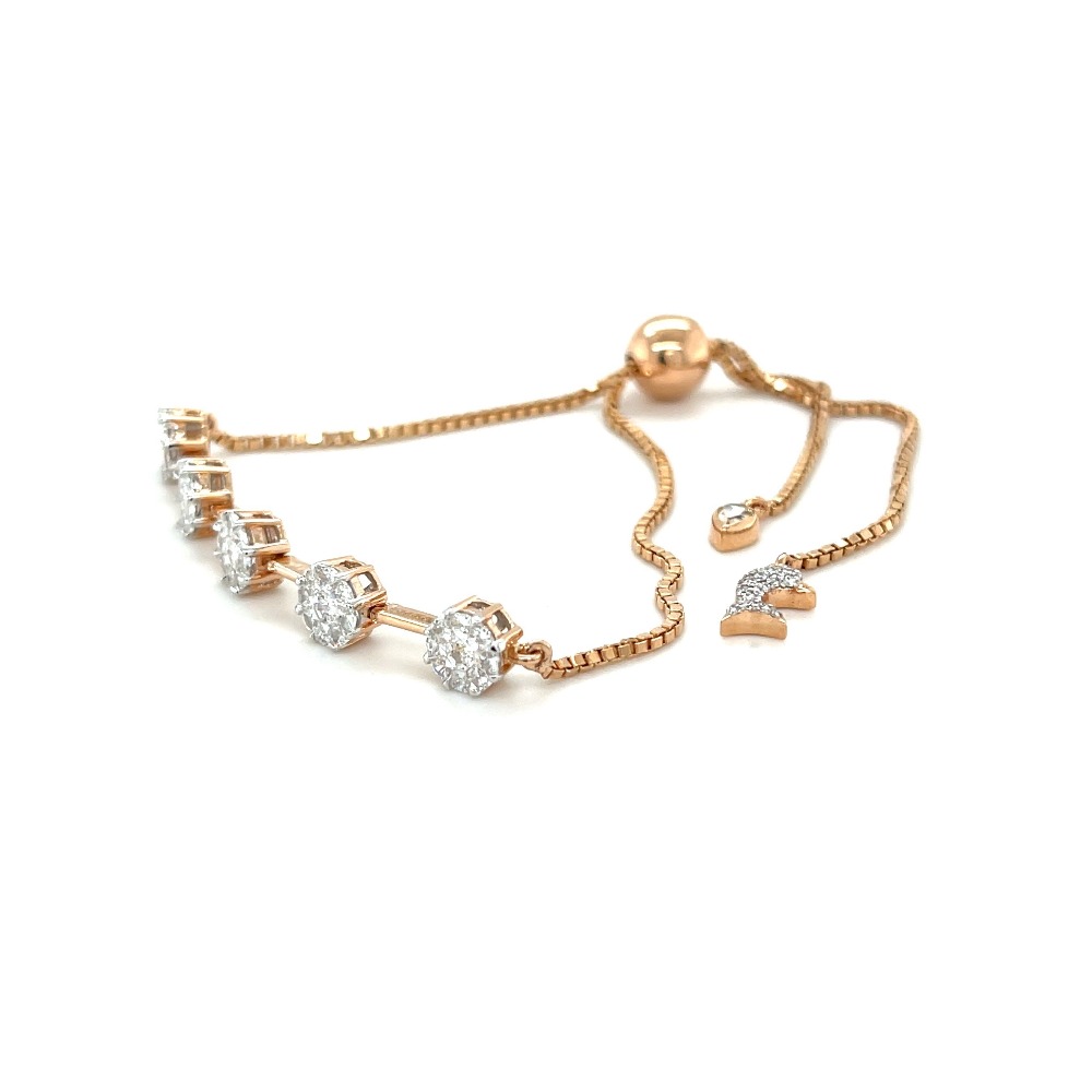 Solitaire Effect Five Eva Cut Diamond Flexible Bracelet with Charms