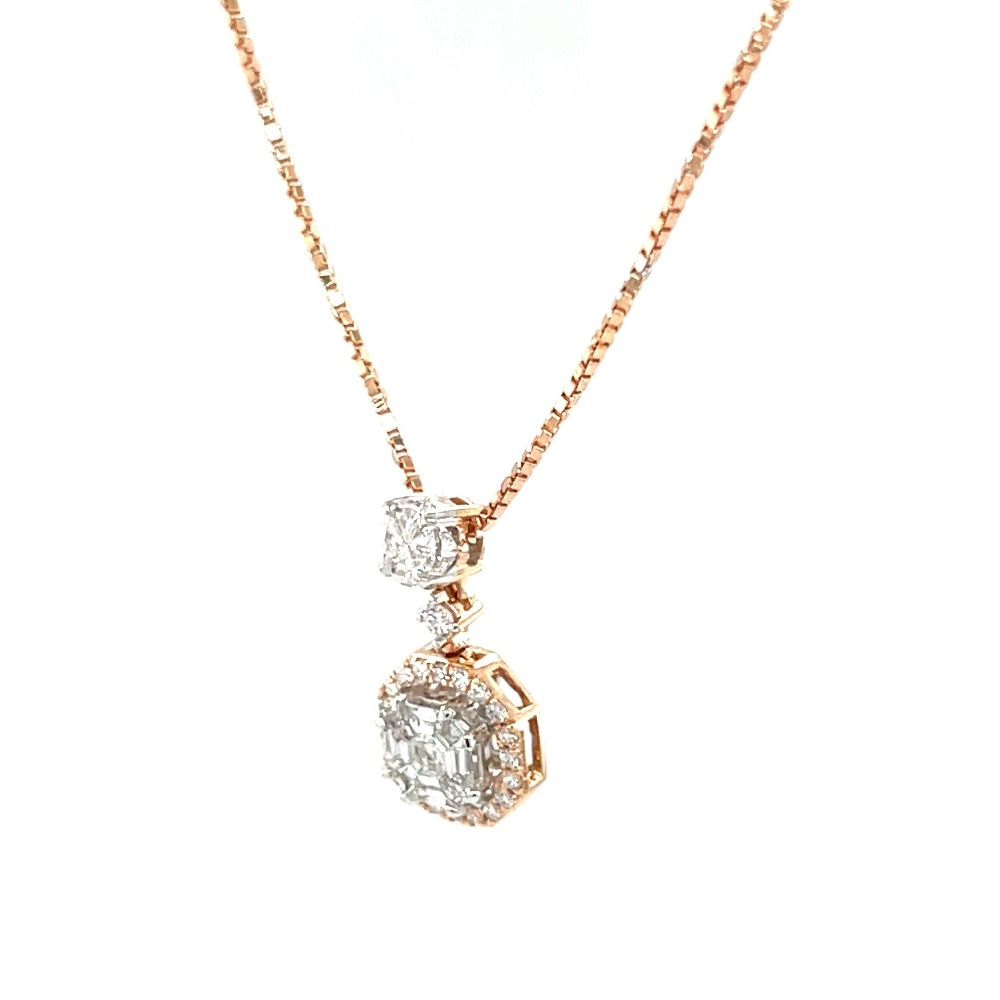 Asscher Cut Pressure Set Dual Solitaire Look Diamond Pendant