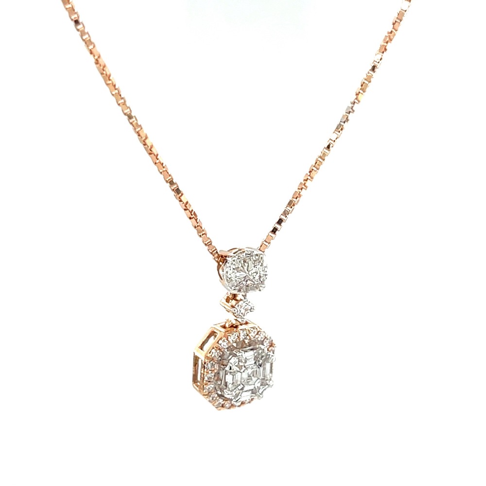 Asscher Cut Pressure Set Dual Solitaire Look Diamond Pendant