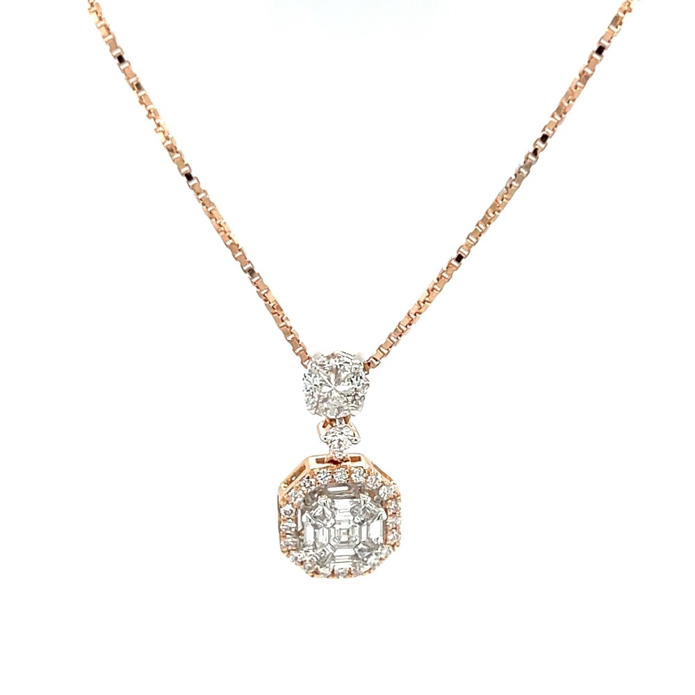 Asscher Cut Pressure Set Dual Solitaire Look Diamond Pendant