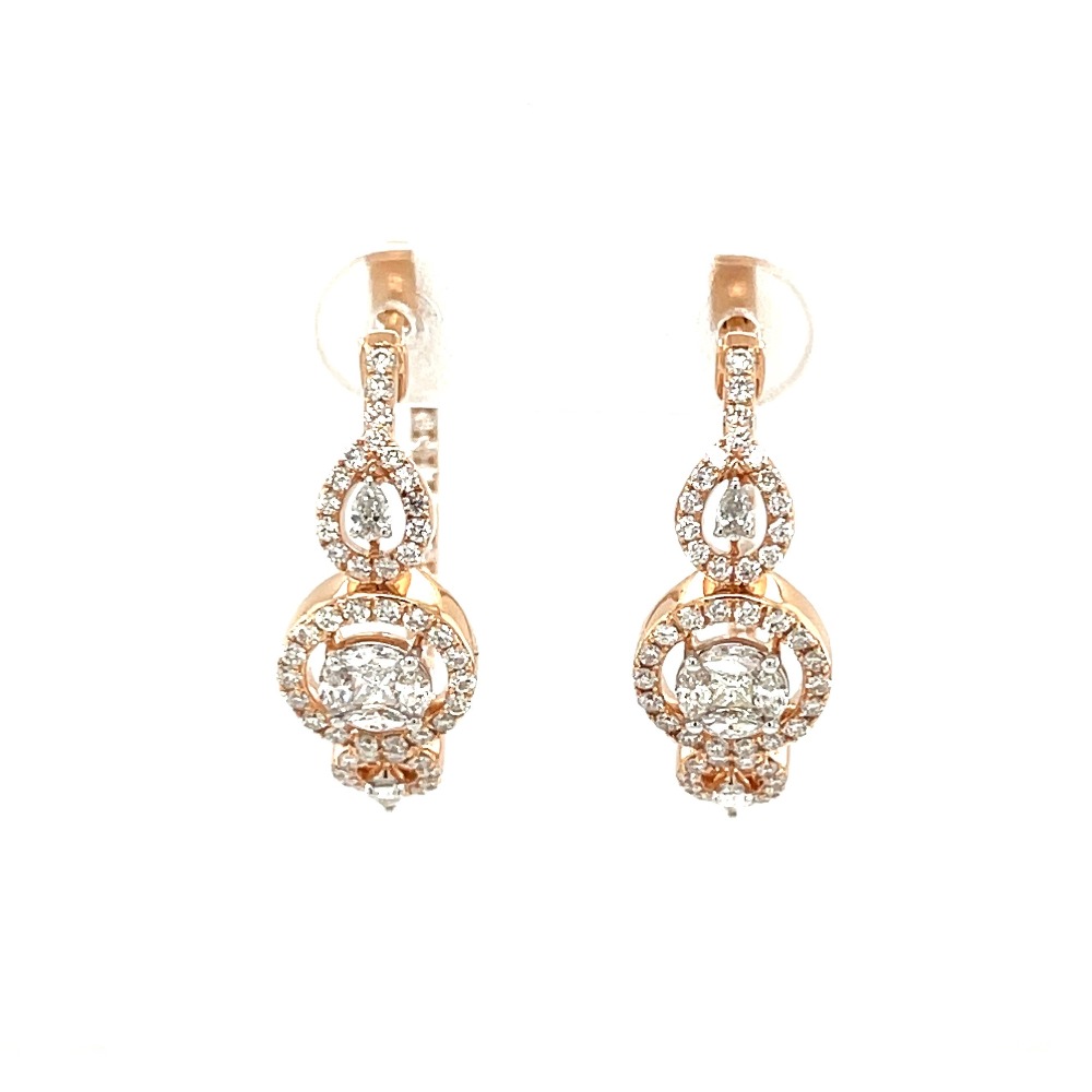 Medium Circular Diamond Hoop Bali Earring in 18k Rose Gold