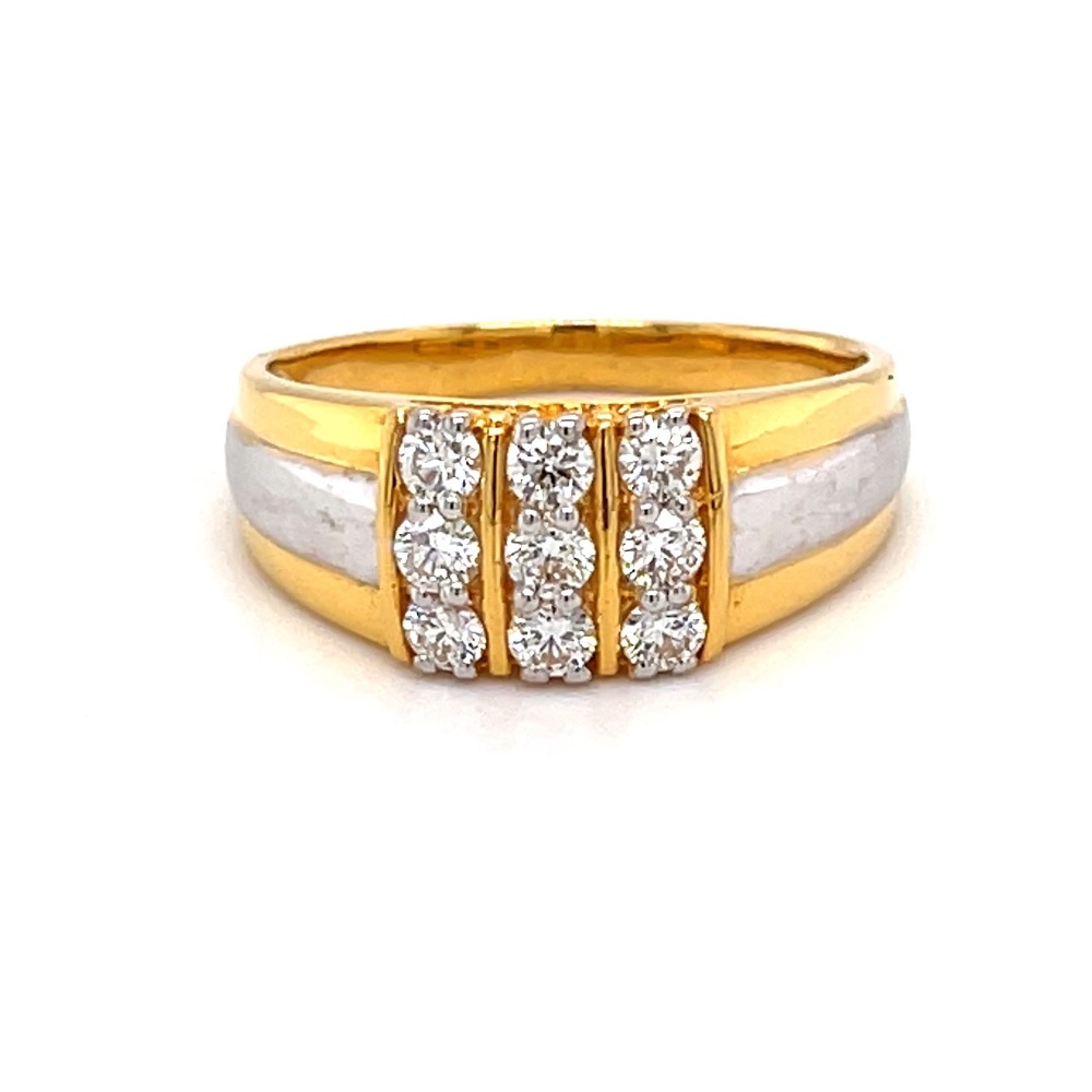 Mens Diamond Ring in Yellow gold with 3 Lines