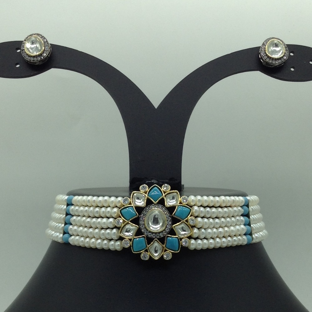 Kundan Choker Set With 5 Line Pearls Mala JPS0796