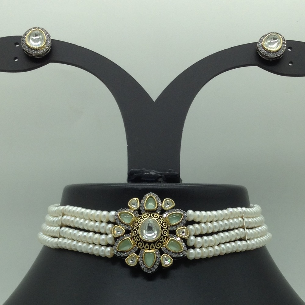 Kundan Choker Set With 4 Line Pearls Mala JPS0795
