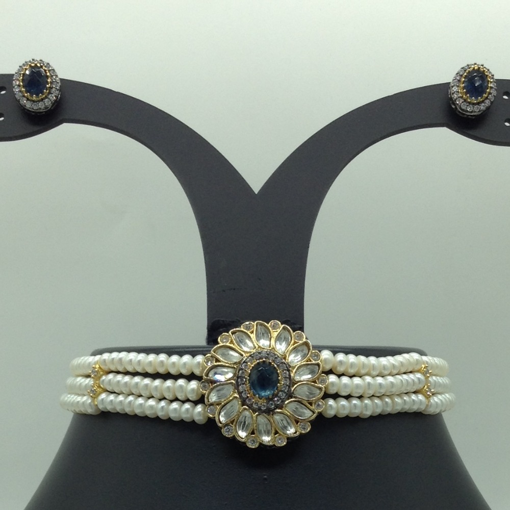 Kundan Choker Set With 3 Line Pearls Mala JPS0794