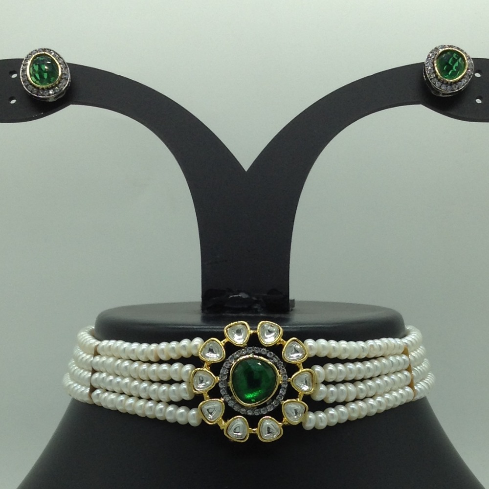 Kundan Choker Set With 4 Line Pearls Mala JPS0792