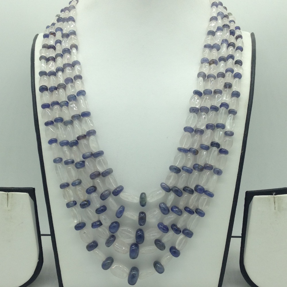 Natural White quartz and Blue Tanzanite 5 Line Necklace JSS0191