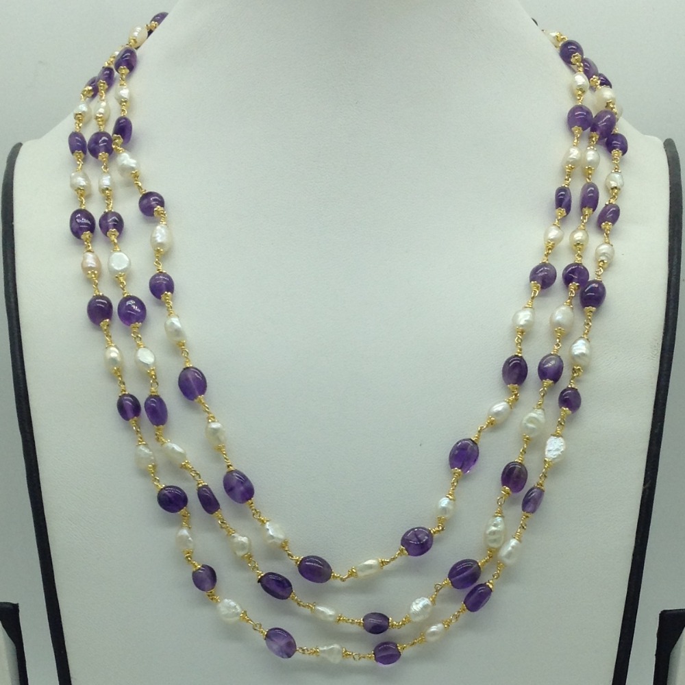 Amethyst and Pearls 3 Line Taar Mala JSS0184