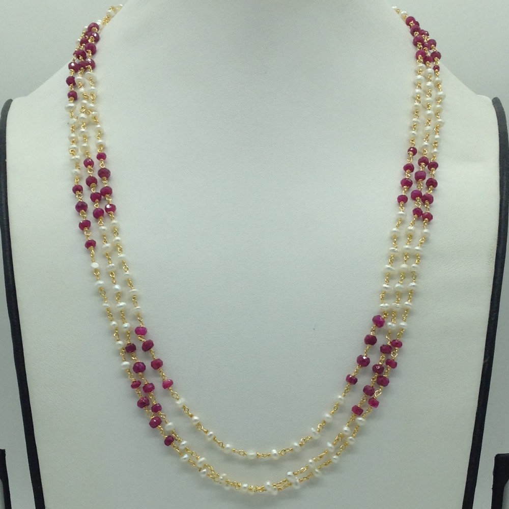 Red Beeds and Pearls 3 Line Taar Mala JSS0183