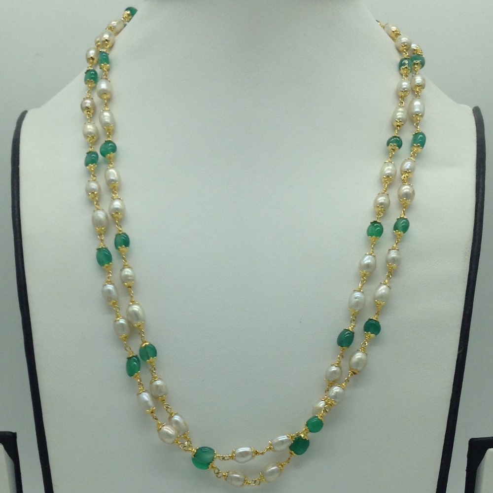 Green Beeds and Pearls 2 Line Taar Mala JSS0182