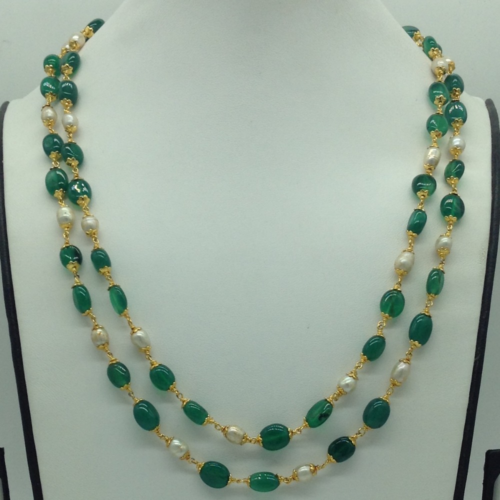 Green Beeds and Pearls 2 Line Taar Mala JSS0179