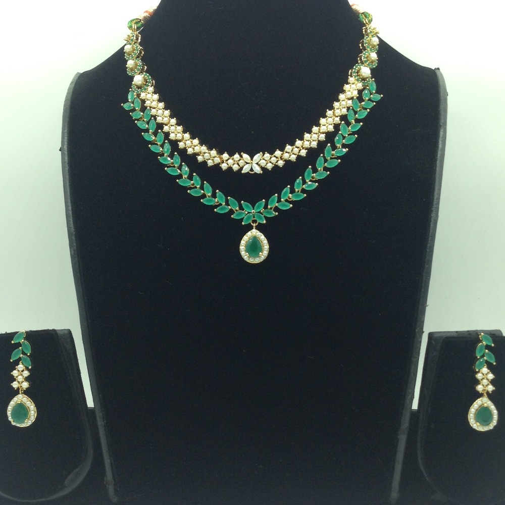 Pearls and Green CZ Necklace Set JNC0215