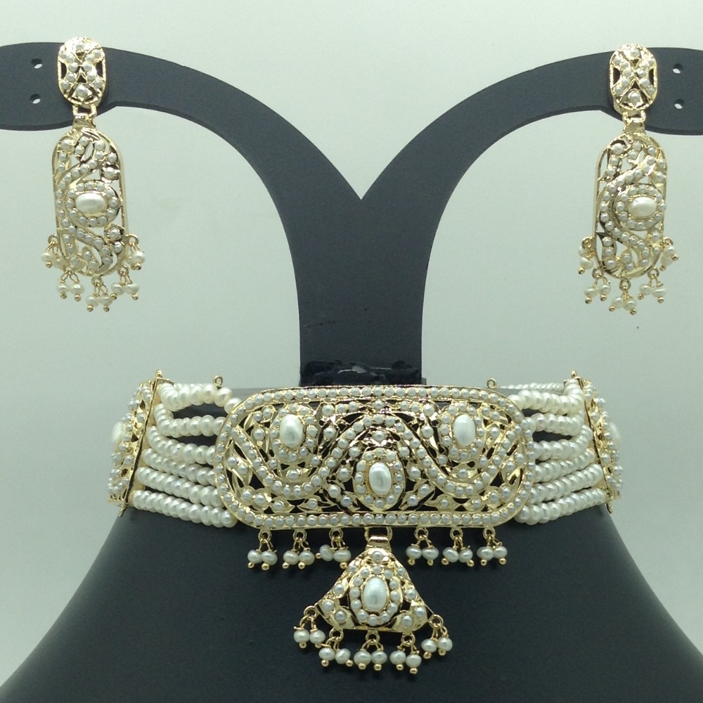 Pearls Amritsar Choker Set With 6 Line Pearls Mala JPS0781