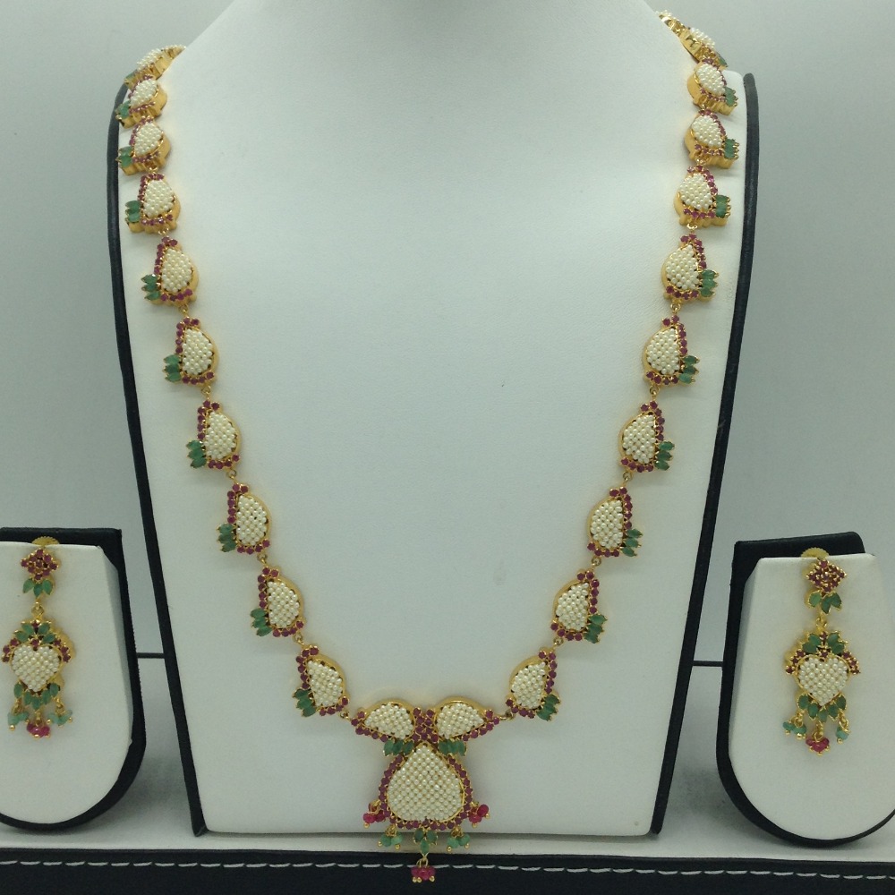 Red,Green CZ and Pearls Long Necklace Set JNC0214